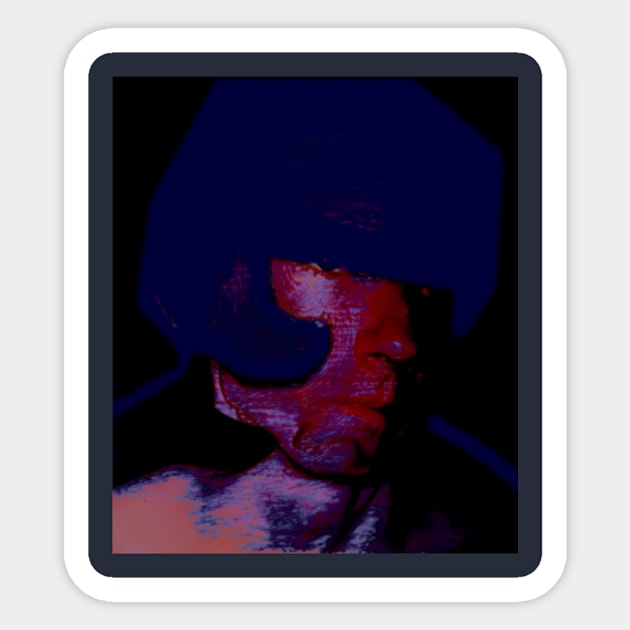 Digital collage, special processing. Strong guy in helmet. Protection, durable. Red face, blue reflexes. Sticker by 234TeeUser234